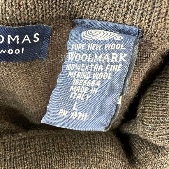 Grant Thomas Italian Merino Wool Brown Knit Turtleneck Men's Pullover Sweater L - Picture 7 of 8